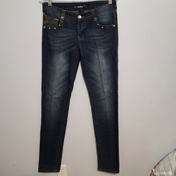 South Pole Y2K Dark Blue Skinny Jeans Studded Pockets - Picture 2 of 7
